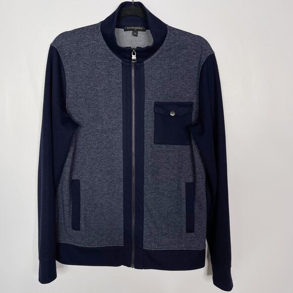 Banana Republic Mens Small S Navy Blue Heathered Full Zip Sweatshirt Pockets - Picture 1 of 9